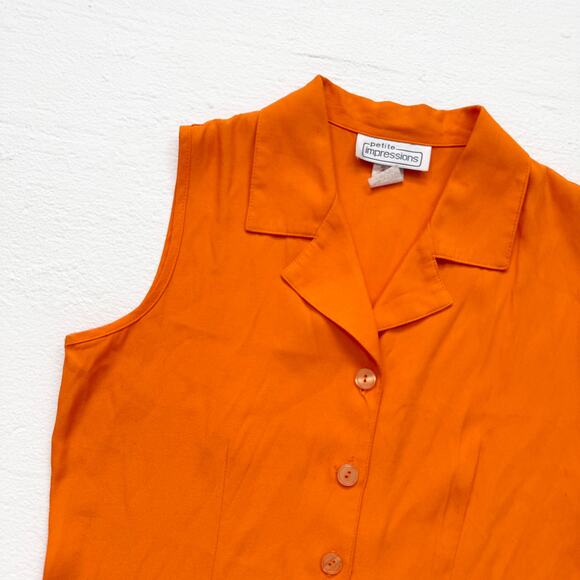 Vintage 90s Petite Impressions Orange Button Front Vest Top, Size 6 - Picture 2 of 7
